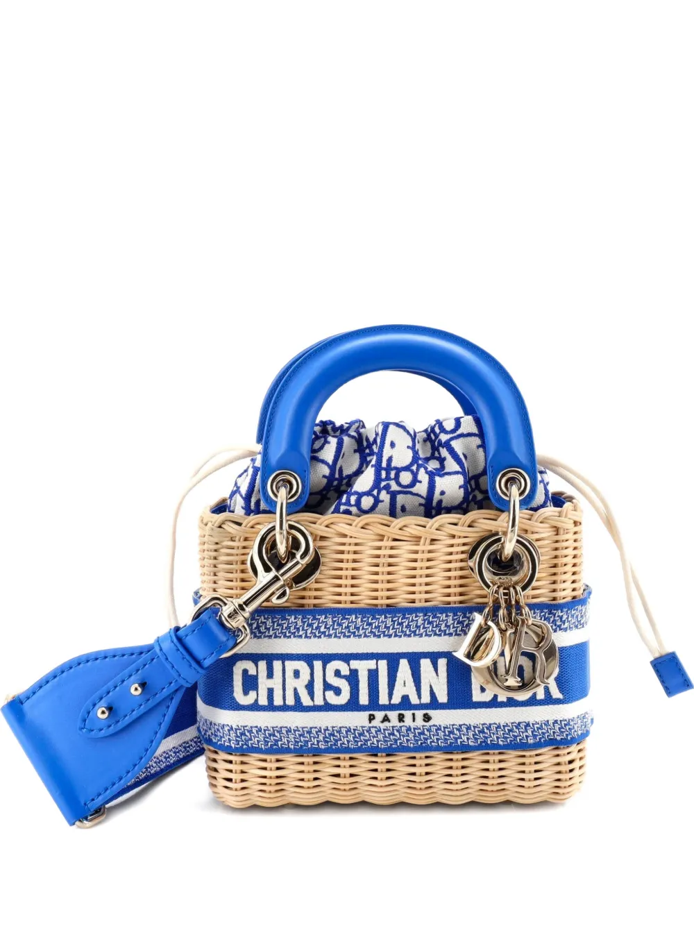 Christian Dior Pre-Owned Lady Dior Bag Wicker and Oblique Canvas Mini tote bag - Blue
