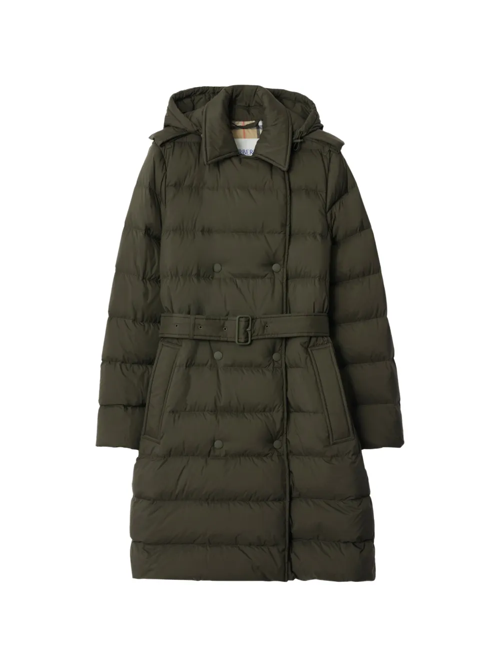 Burberry hooded double-breasted puffer coat - Grün