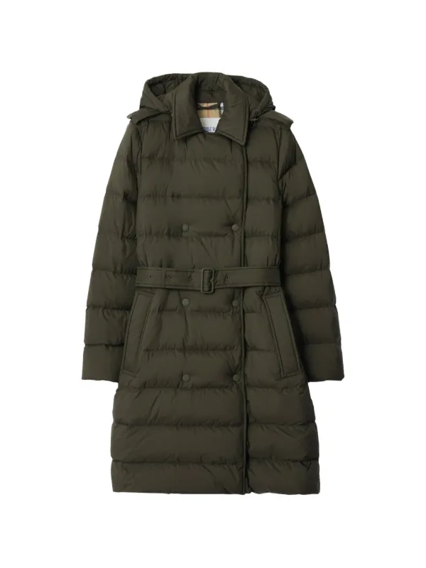 Burberry Hooded Double-breasted Puffer Coat in Green