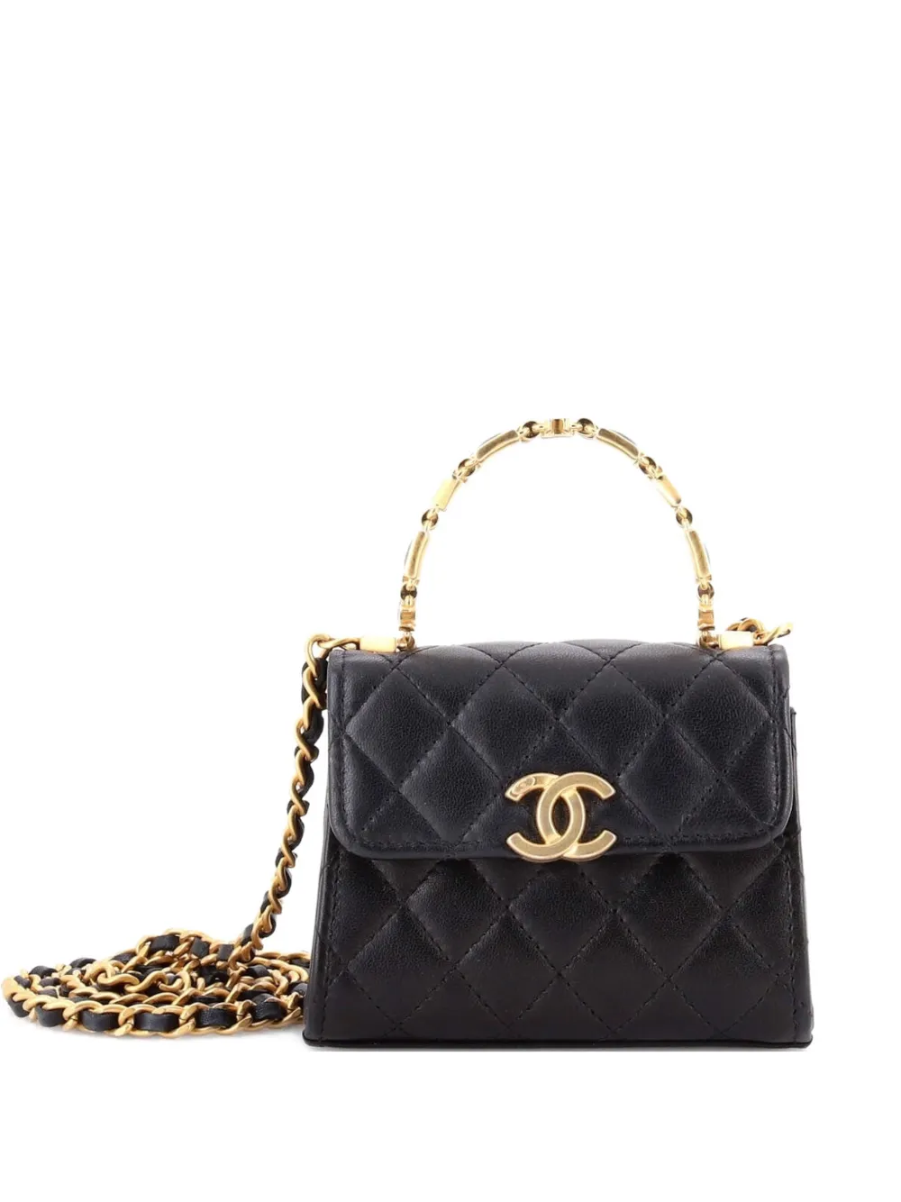 CHANEL Pre-Owned Coco Enamel Top Handle Flap Bag Quilted Lambskin Small satchel - Schwarz