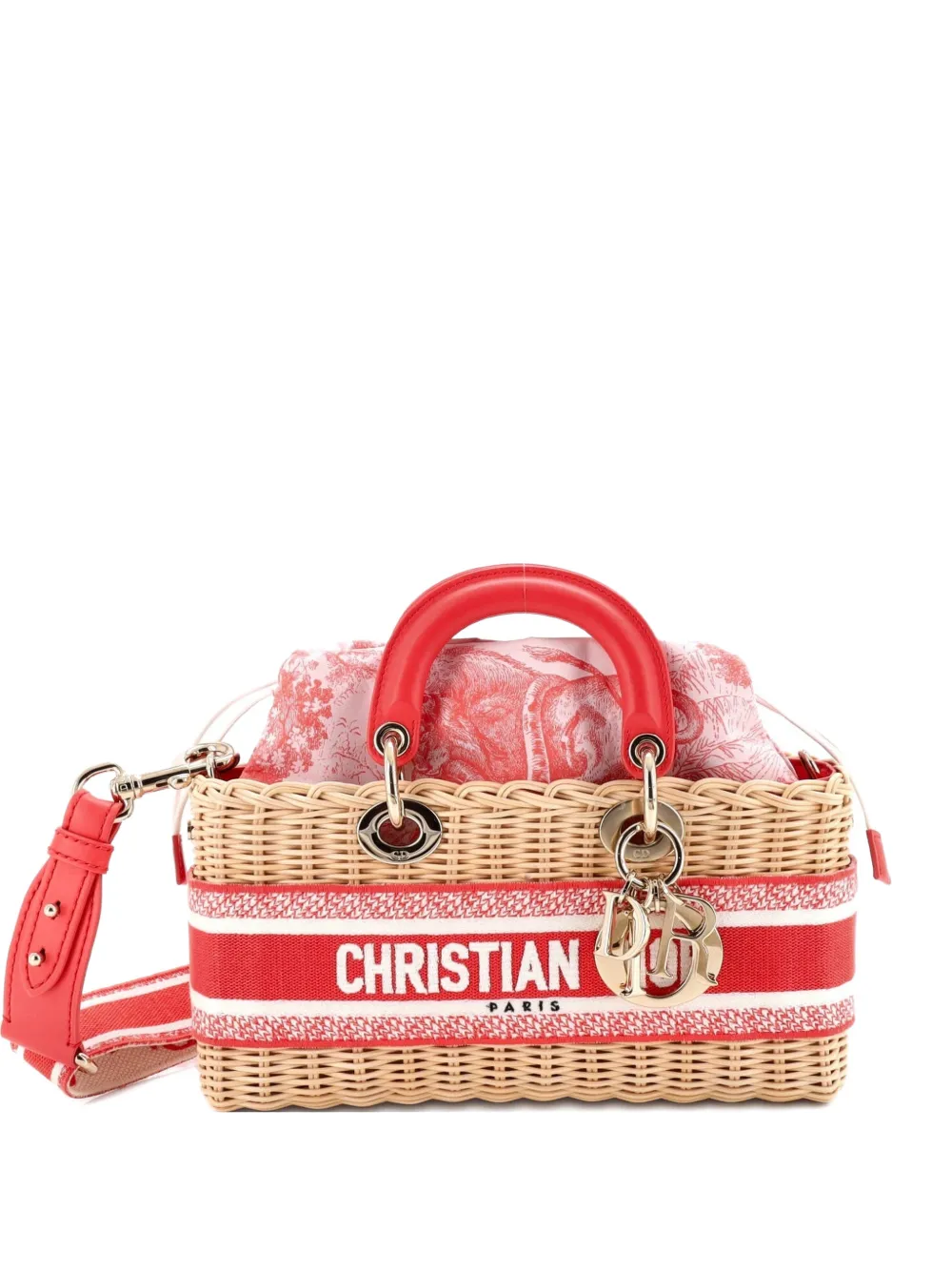 Christian Dior Pre-Owned Dioriviera Lady D-Joy Bag Wicker and Toile de Jouy Jacquard Medium satchel - Nude