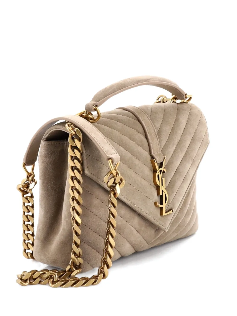 Saint Laurent Pre-Owned Classic Monogram College Bag Matelasse Chevron Suede Medium crossbody bag - Marrone