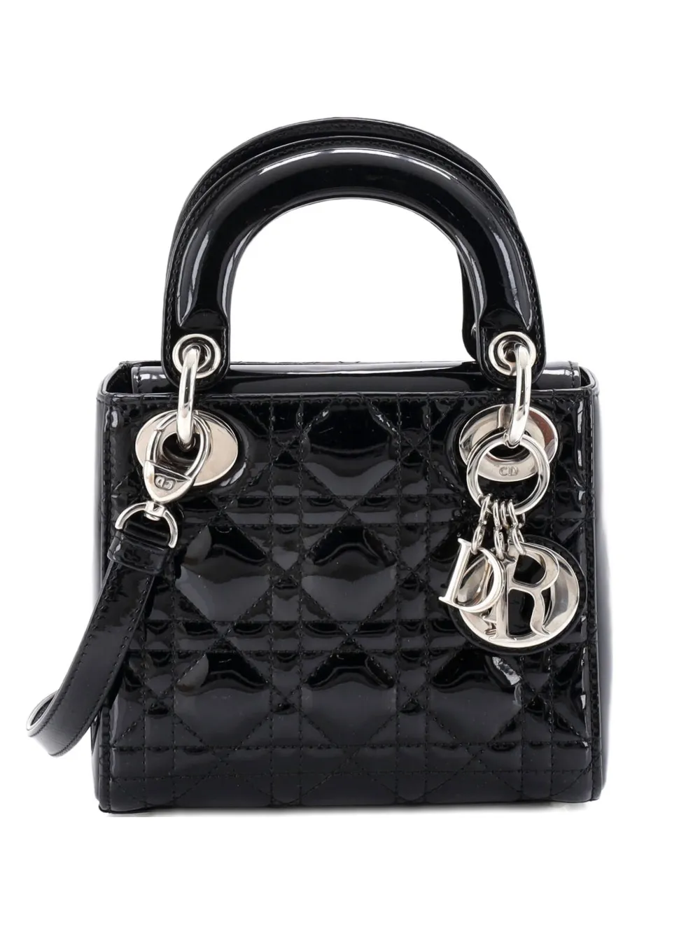 Christian Dior Pre-Owned Lady Dior Bag Cannage Quilt Patent Mini satchel - Nero