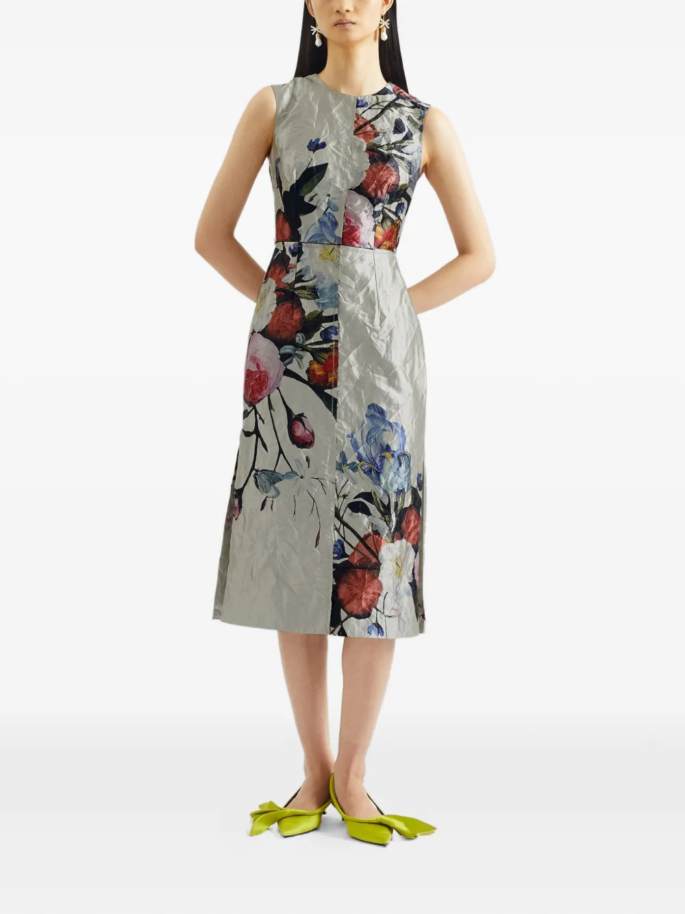  Erdem Floral Satin Cocktail Dress - Neutrals 