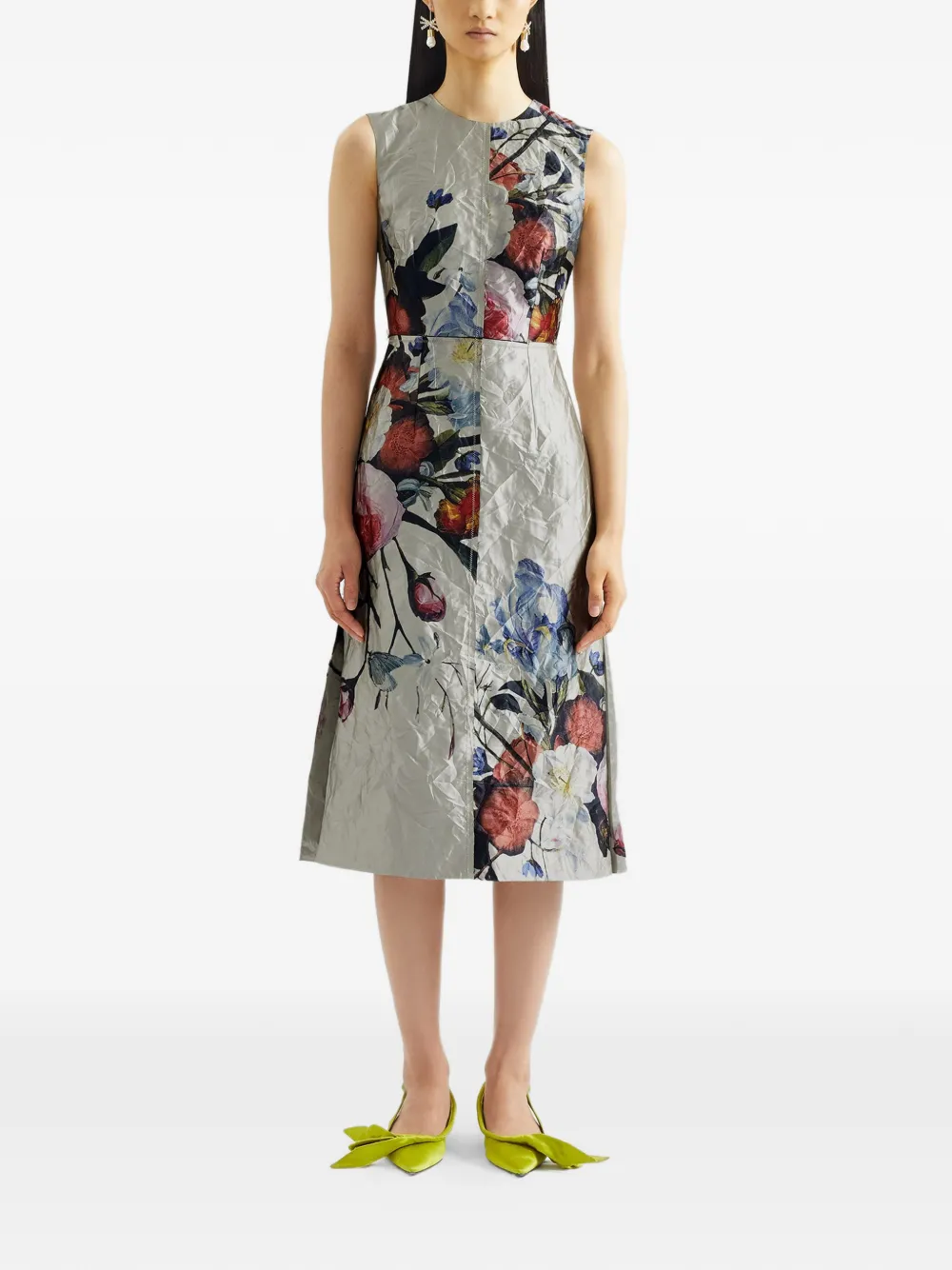  Erdem Floral Satin Cocktail Dress - Neutrals 