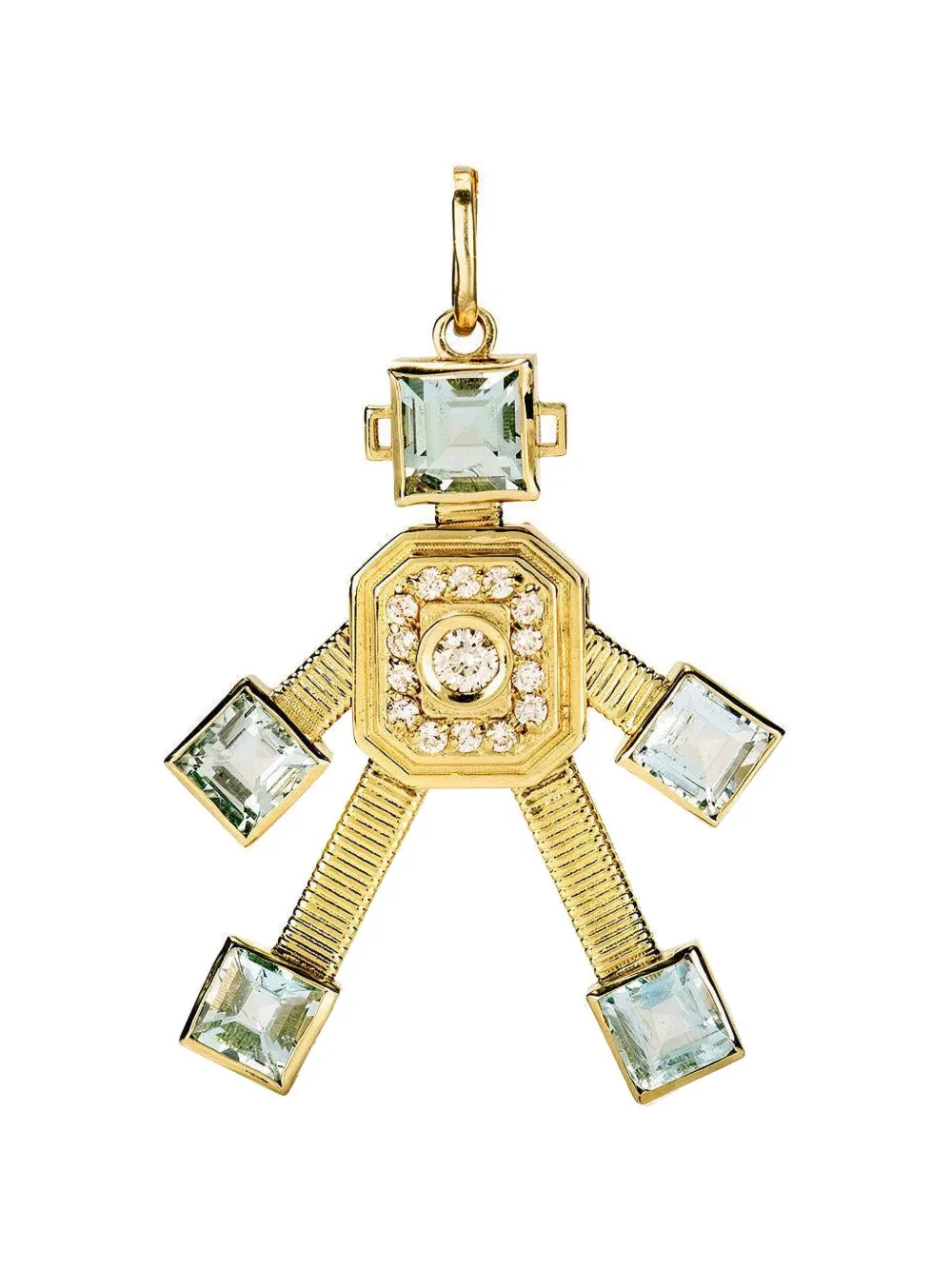 Vans Mini Piccolo Robot diamond and aquamarine pendant - Oro