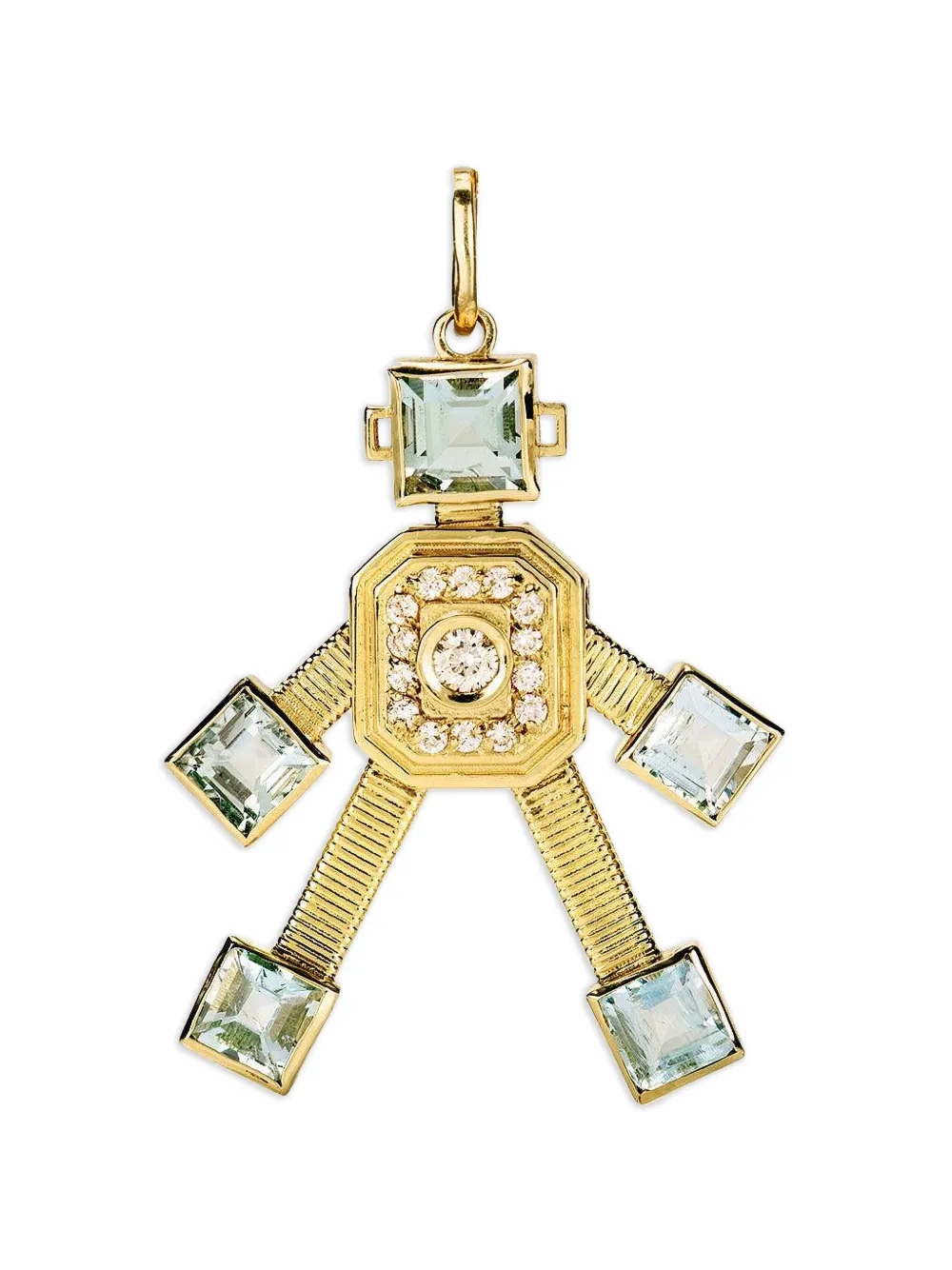 Vans Mini Piccolo Robot diamond and aquamarine pendant - Gold