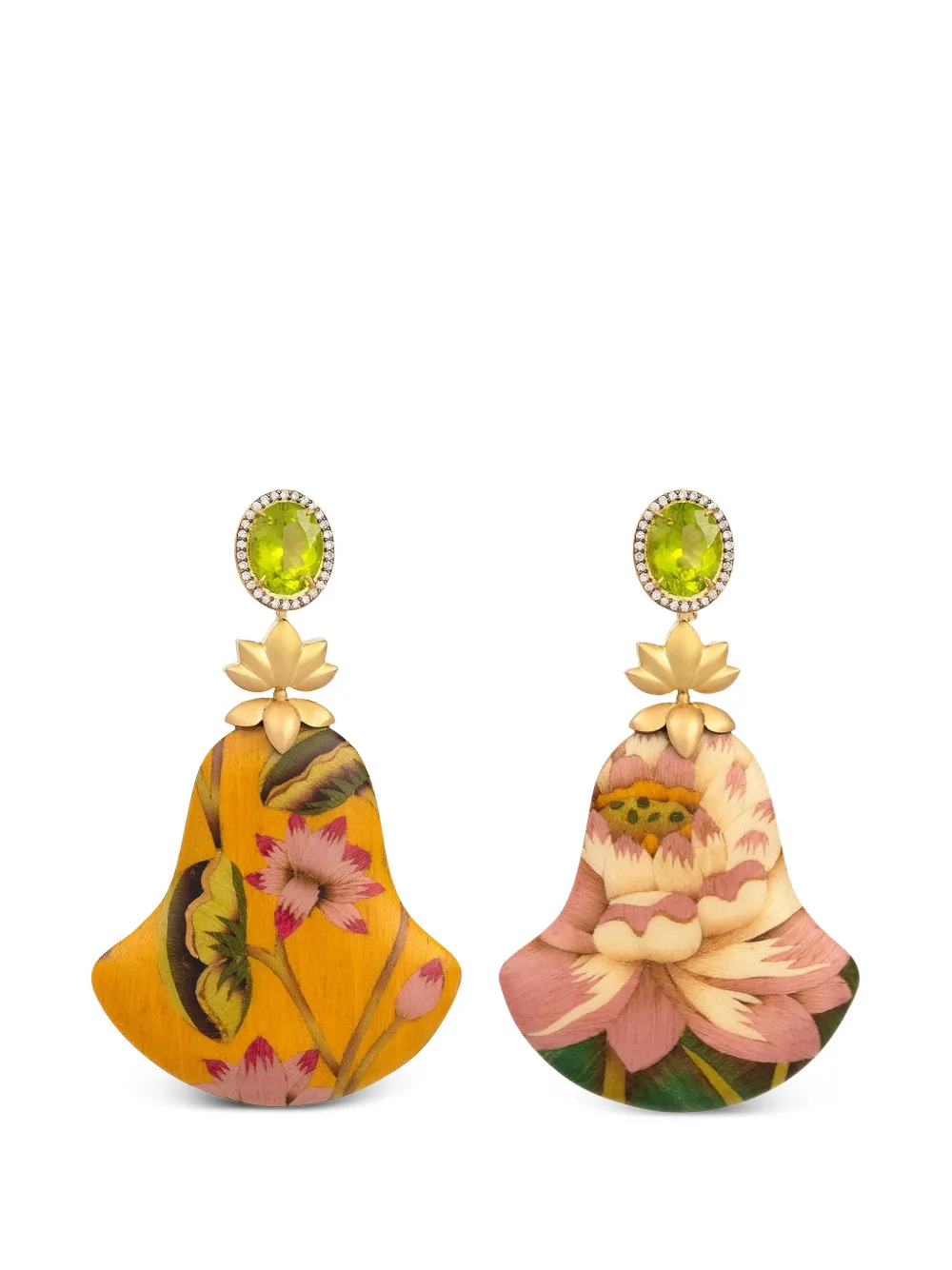 SILVIA FURMANOVICH peridot marquetry flower earrings - Oro
