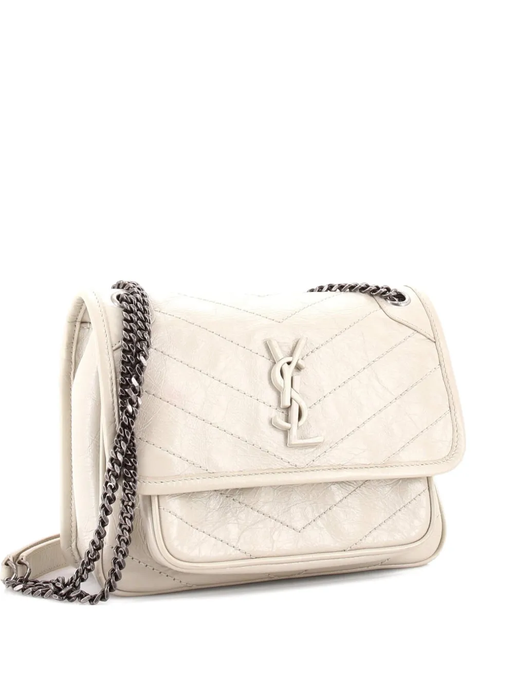 Saint Laurent Pre-Owned Borsa a spalla Niki matelassé Baby in pelle con motivo chevron con battente e catena - Toni neutri