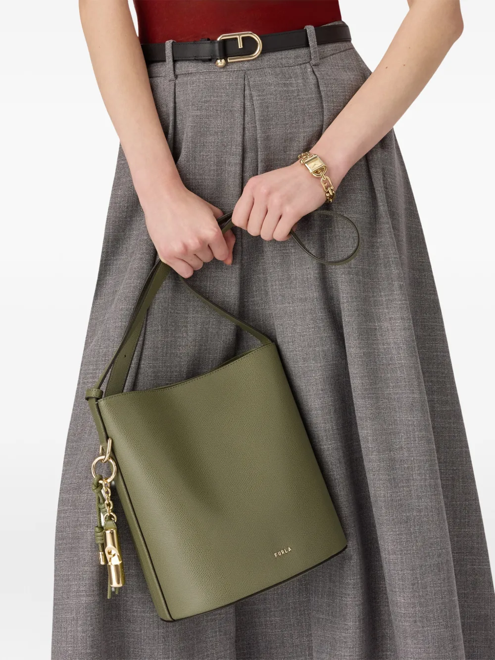 Furla Roxie kleine leren shopper met bedel Groen