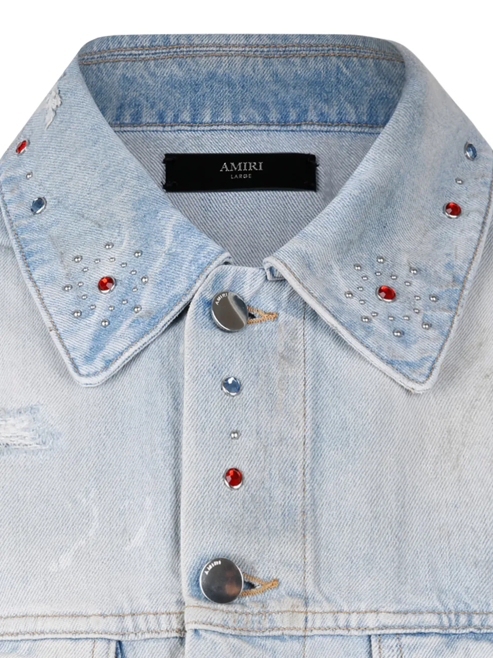  Amiri Distressed-effect Embellished Jacket - Blue 