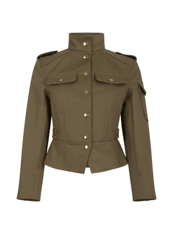 Alexander McQueen Buttoned-up Peplum Jacket in Brown