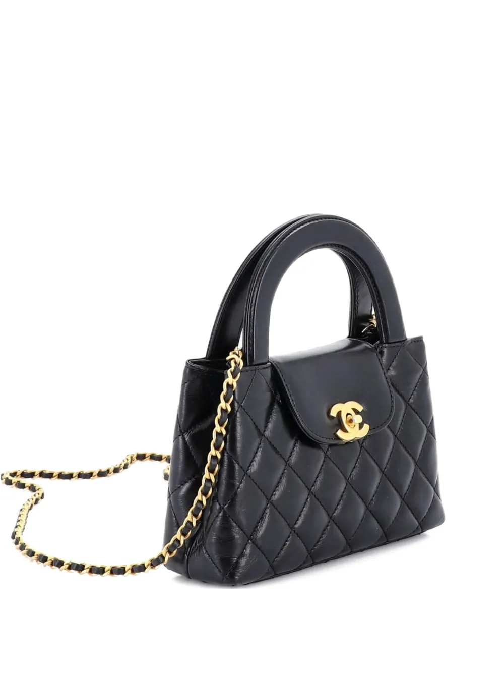 CHANEL Pre-Owned Kelly Top Handle Shopping Bag Quilted Shiny Aged Calfskin Mini satchel - Nero