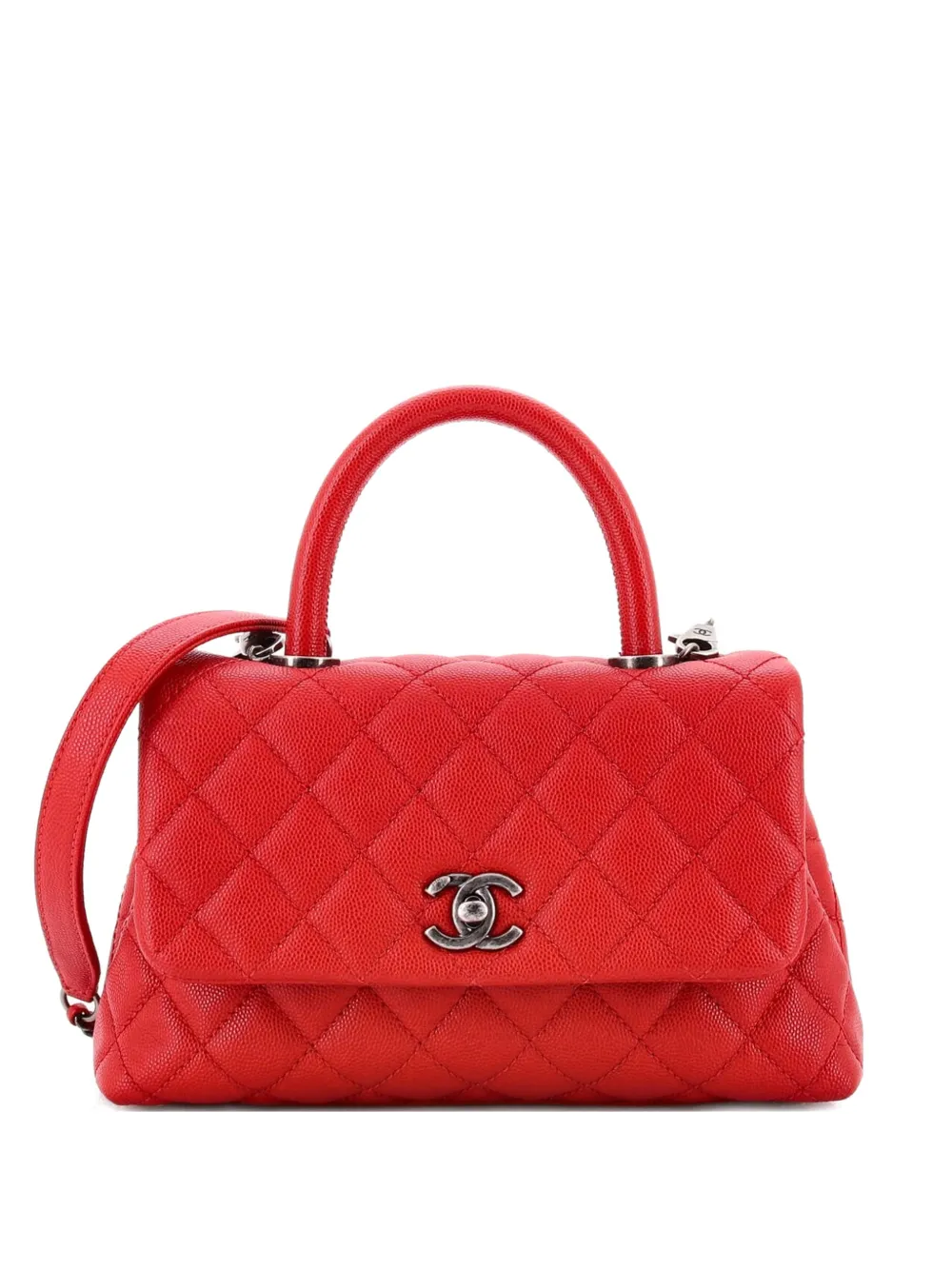 CHANEL Pre-Owned Coco Top Handle Bag Quilted Caviar Mini satchel - Red