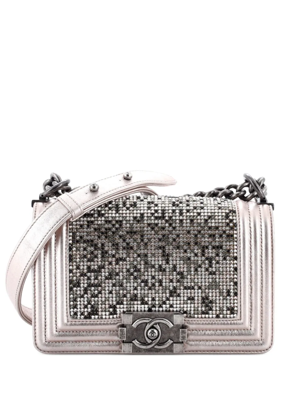 CHANEL Pre-Owned Boy Flap Bag Strass Embellished Leather Small shoulder bag - Effetto metallizzato