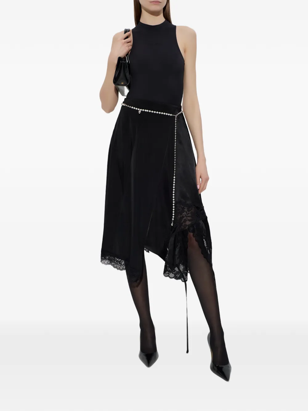  Vetements Lace-trim Asymmetric Skirt - Black 