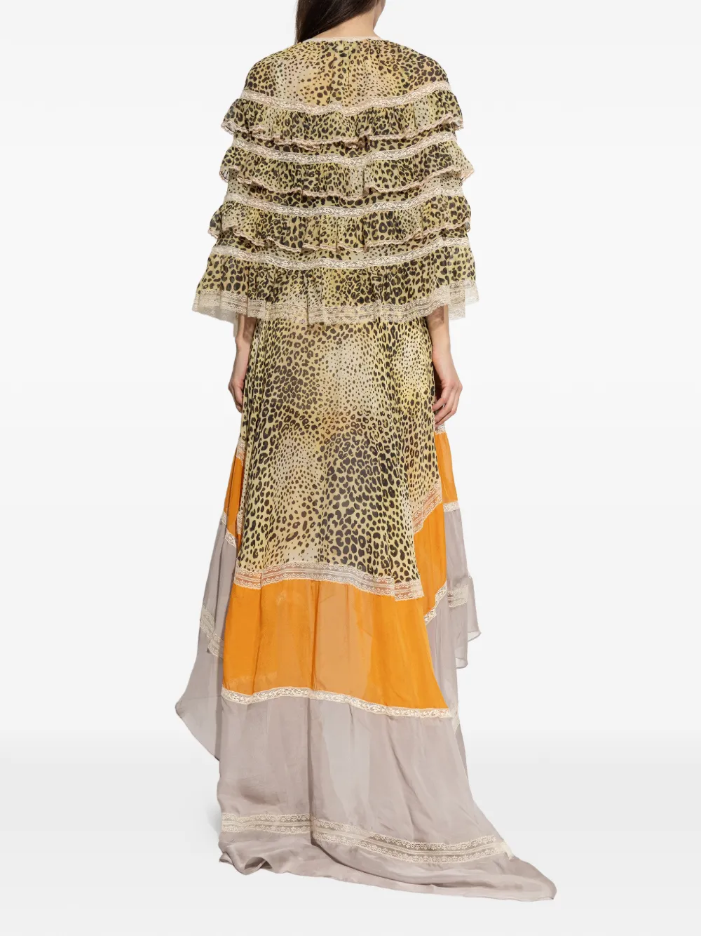 ETRO Jurk met luipaardprint en ruches Bruin