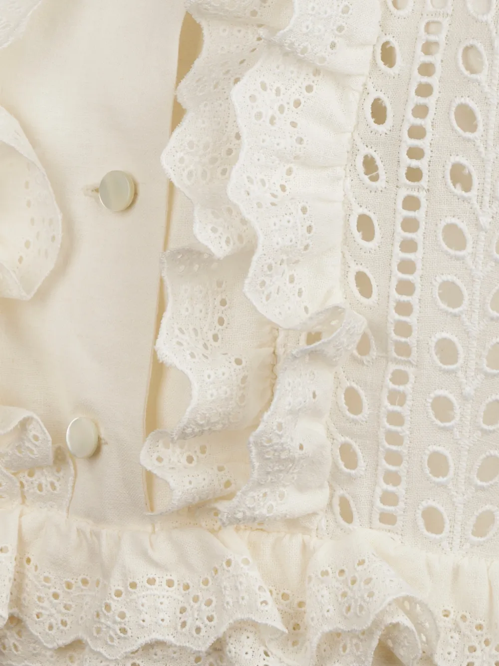  Alberta Ferretti Ruffled Eyelet Blouse - Neutrals 