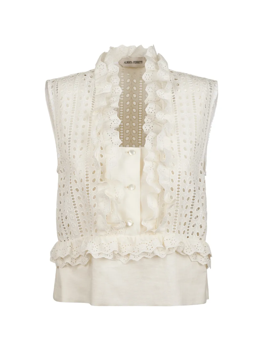 Alberta Ferretti ruffled eyelet blouse - Toni neutri