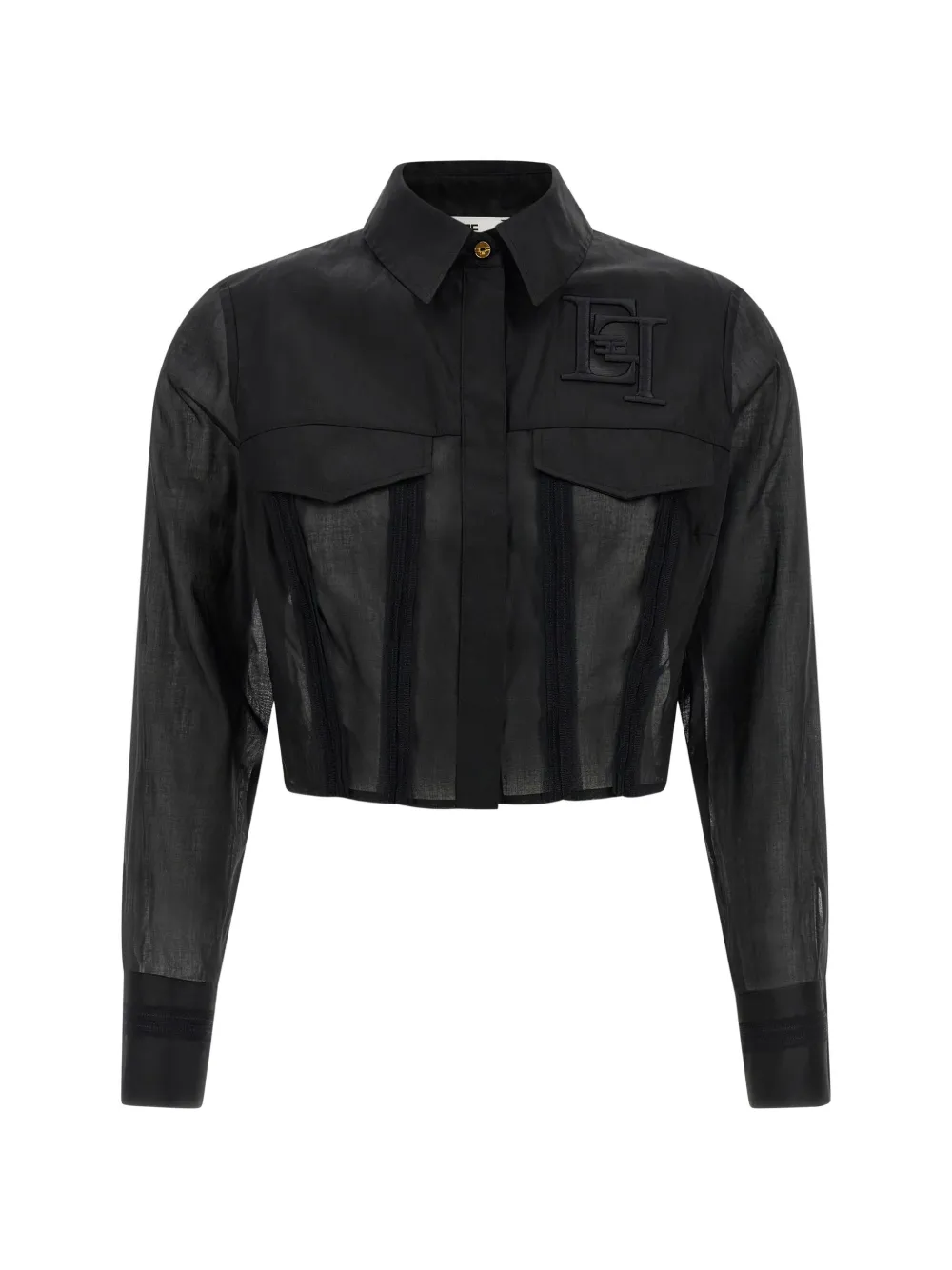 Elisabetta Franchi logo-embroidered cropped shirt - Nero