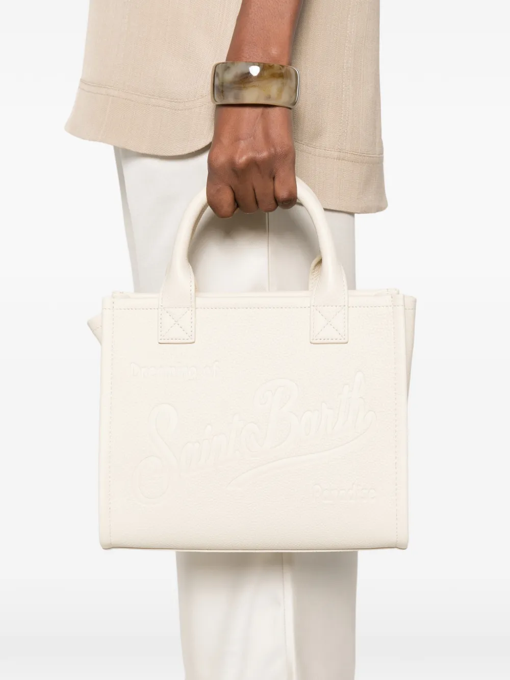 Medium Vanity Logo-Embossed Grained Leather Tote Bag