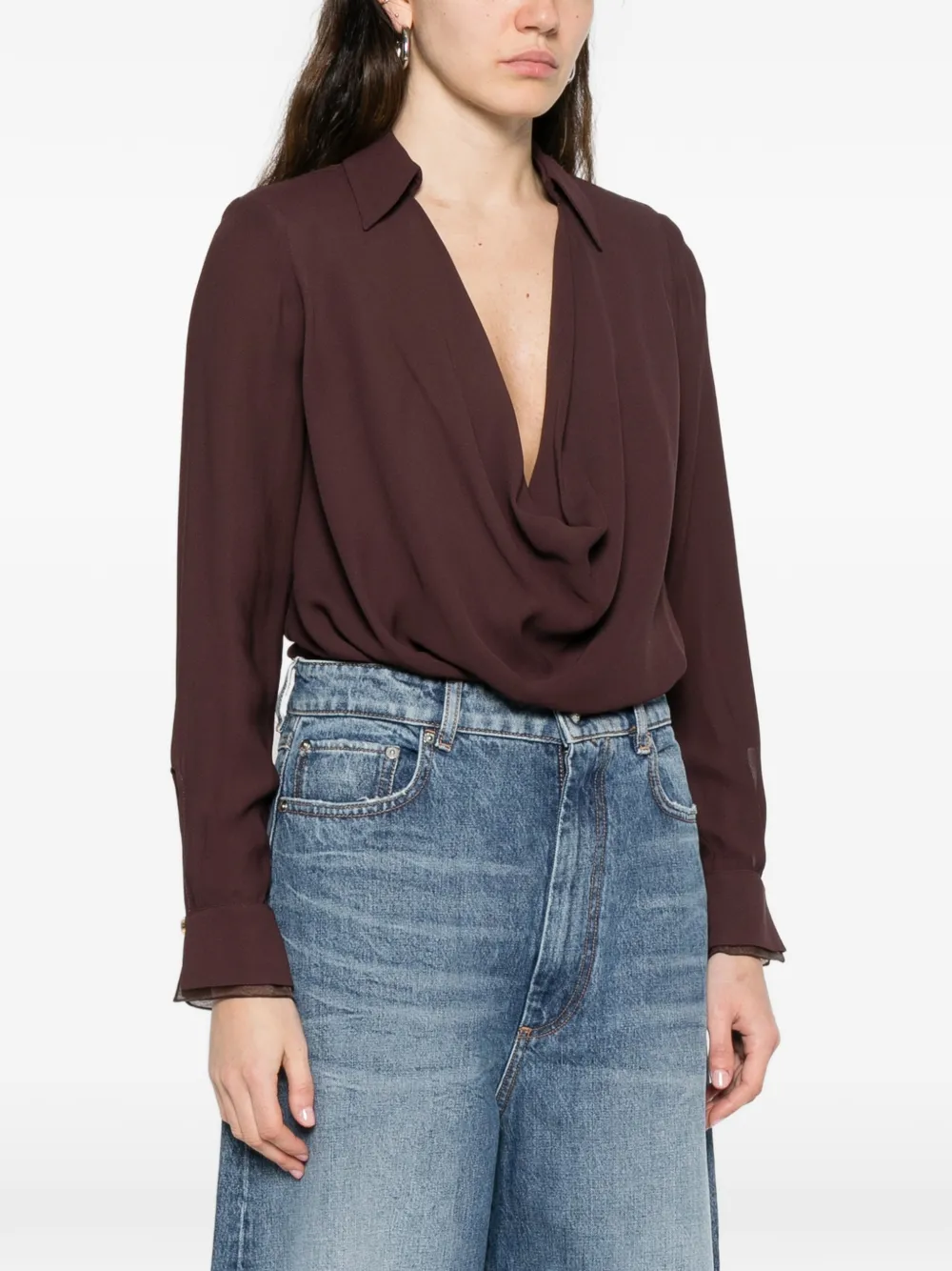 Elisabetta Franchi Gedrapeerde body Bruin