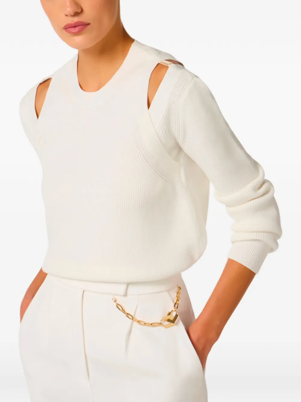 Elisabetta Franchi Trui met uitgesneden details en plakkaat Wit