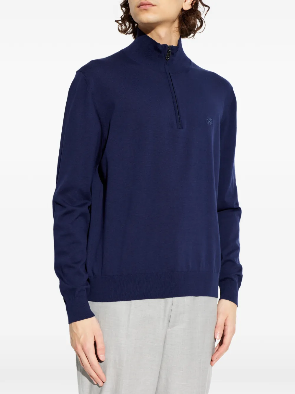  Etro Pull Zippé à Logo - Bleu 
