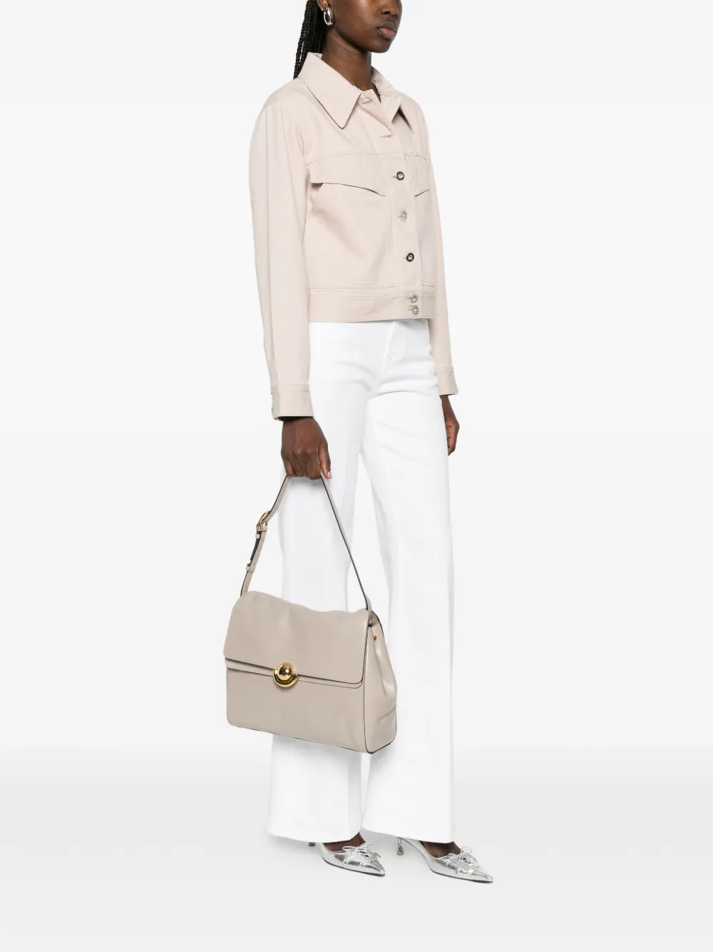 Furla Domus medium leren schoudertas Beige