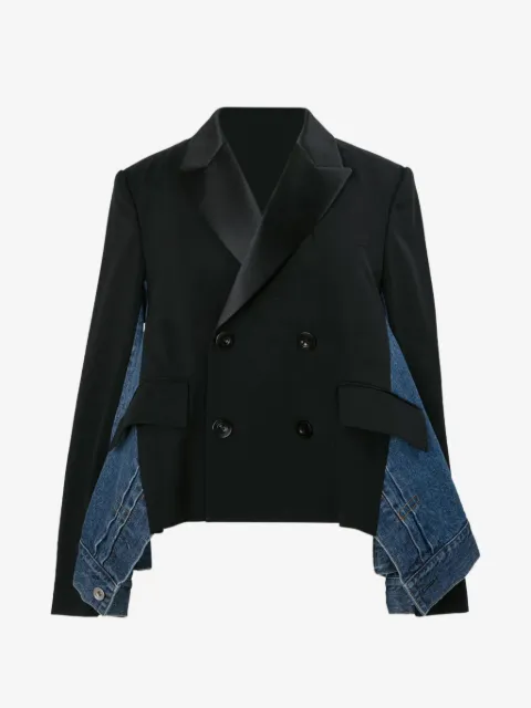 sacai double-breasted panelled denim jacket