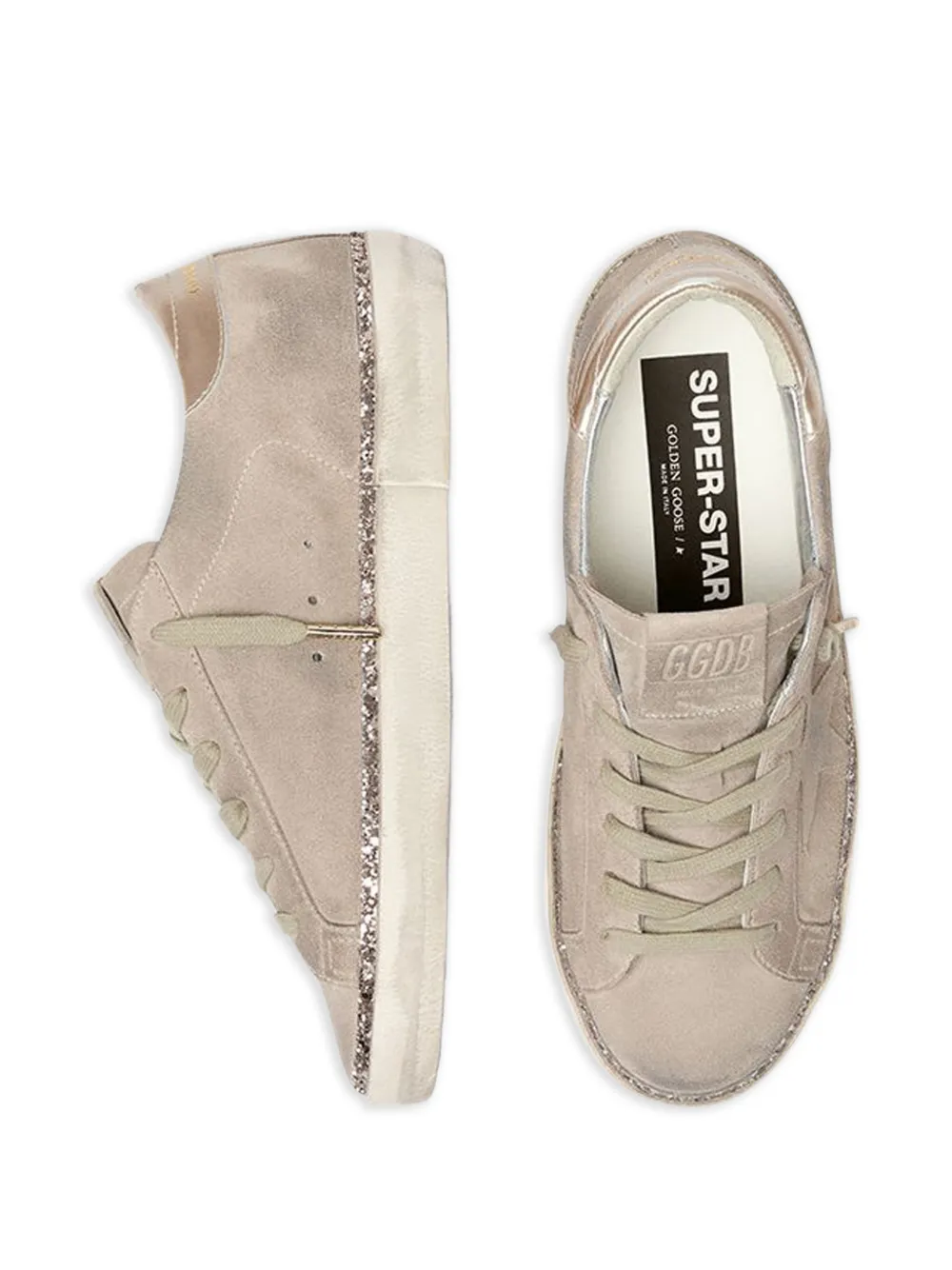 Golden Goose Super-Star leren sneakers met glitter Beige