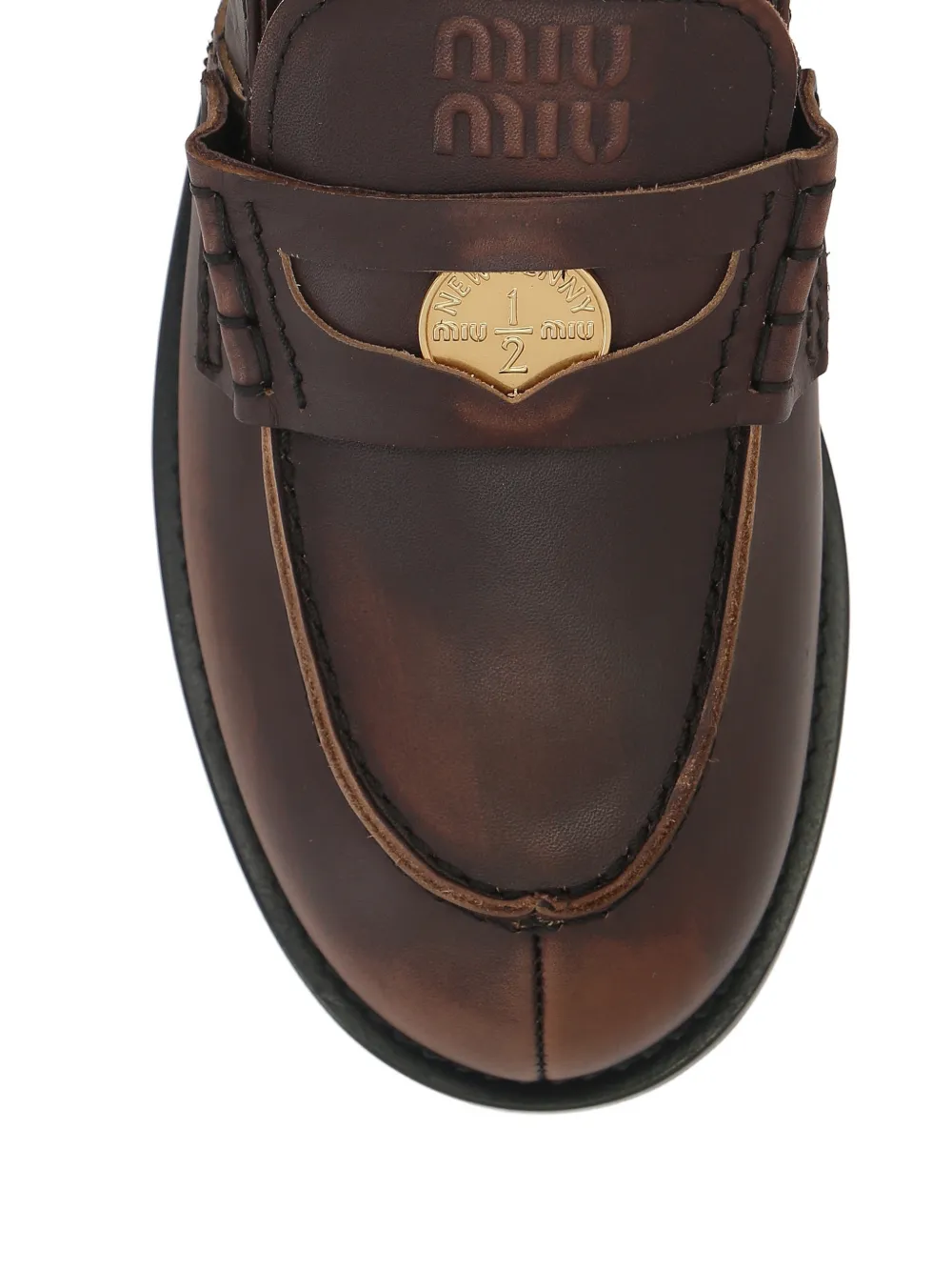 Miu Slingback loafers met logodetail Bruin