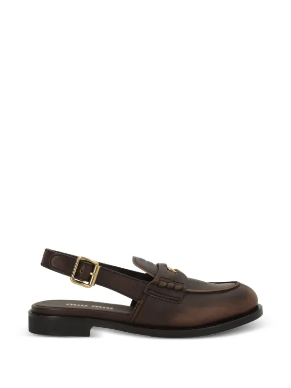 Miu Miu Logo-detail Slingback Loafers in Brown