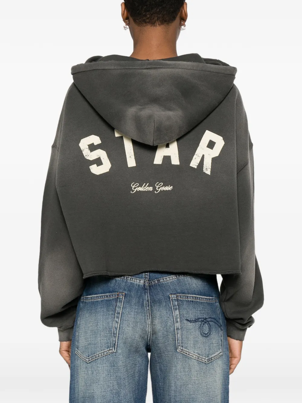 Golden Goose Star logo-print cropped hoodie Grijs