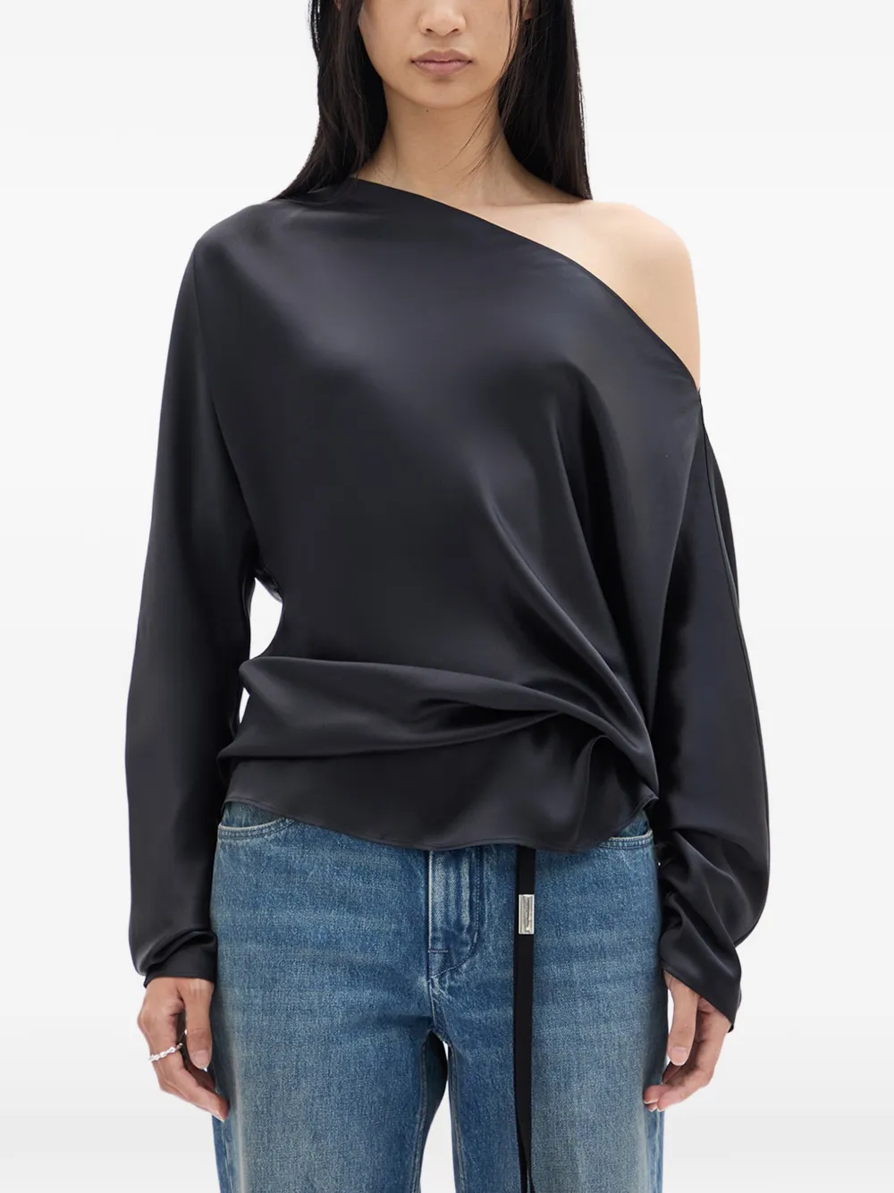 Ann Demeulemeester Top monospalla a maniche lunghe - Nero