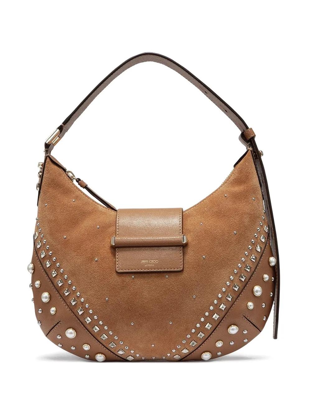 Jimmy Choo small Bar Hobo studded-embelishment shoulder bag - Marrone