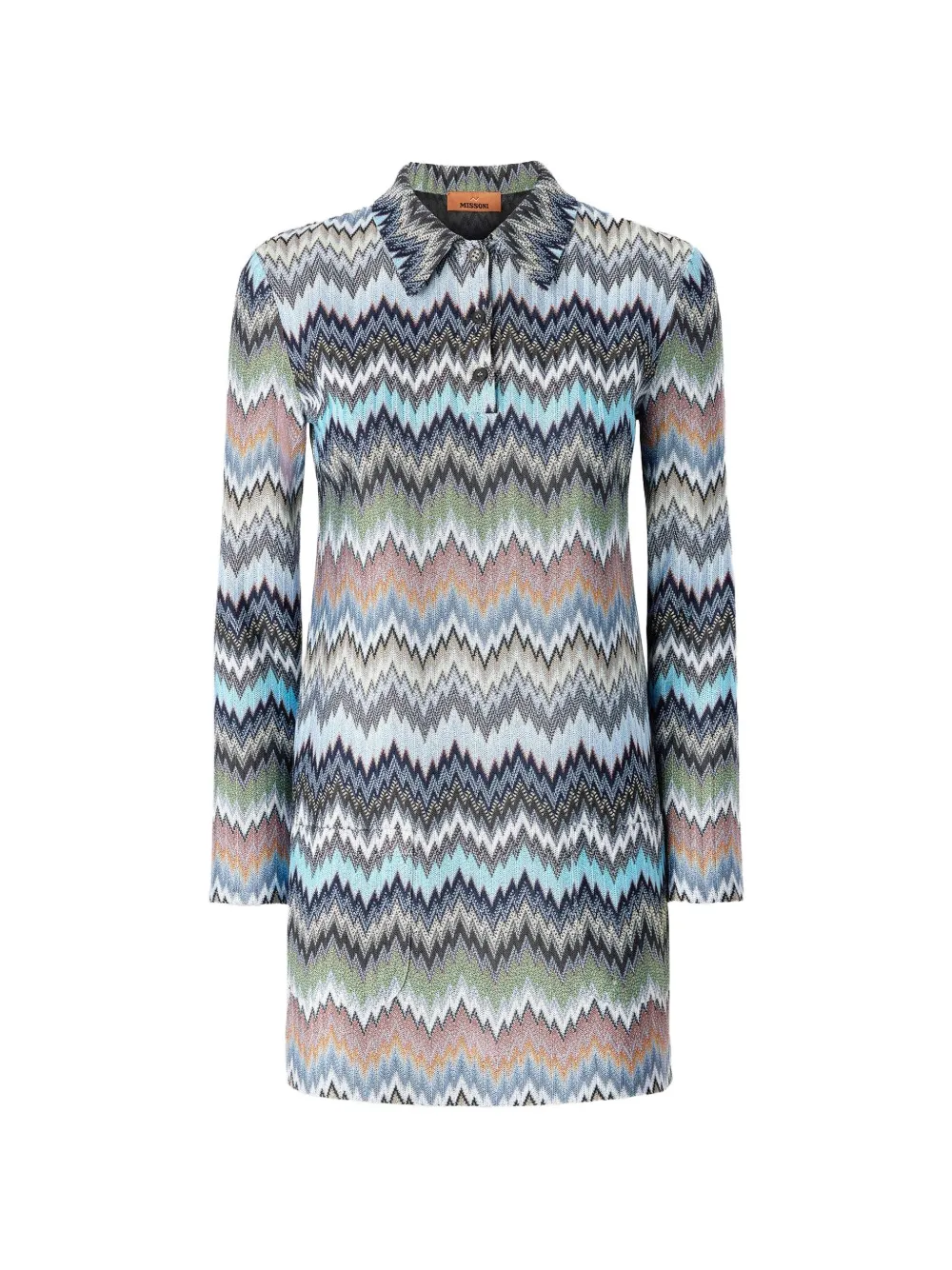 Missoni collared chevron-pattern mini dress - Blu