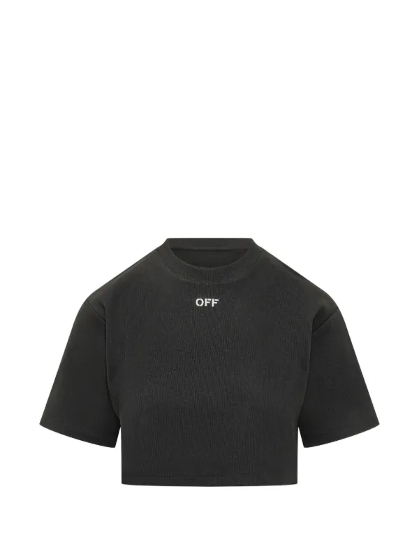 Off-White Off Stamp Ribbed Cropped T-shirt in Black