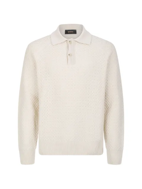 BOSS suéter de cachemira con cuello de playera tipo polo