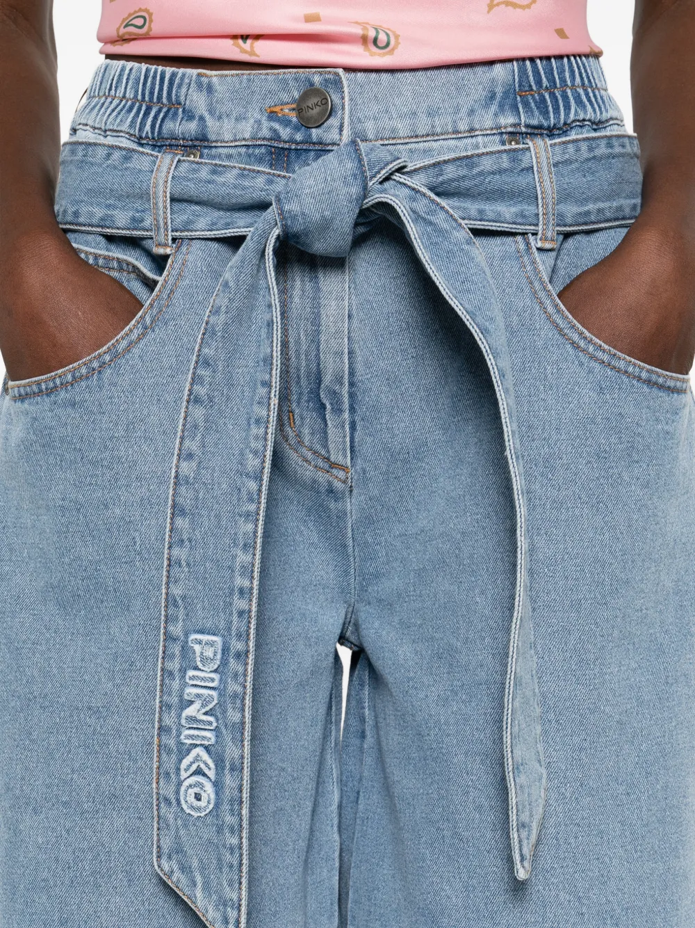 PINKO Denim shorts met elastische tailleband Blauw