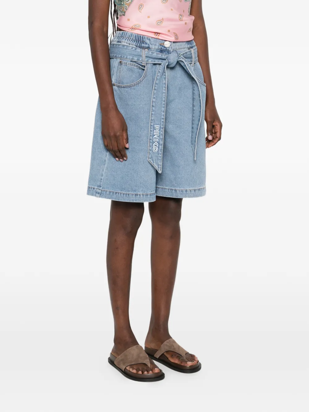 PINKO Denim shorts met elastische tailleband Blauw