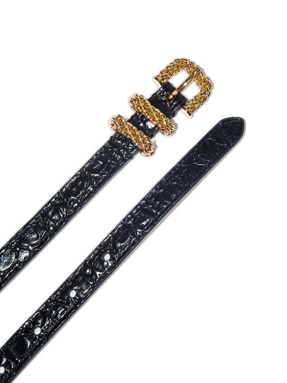  By Far Embossed Gold-tone Buckle Belt - Black 