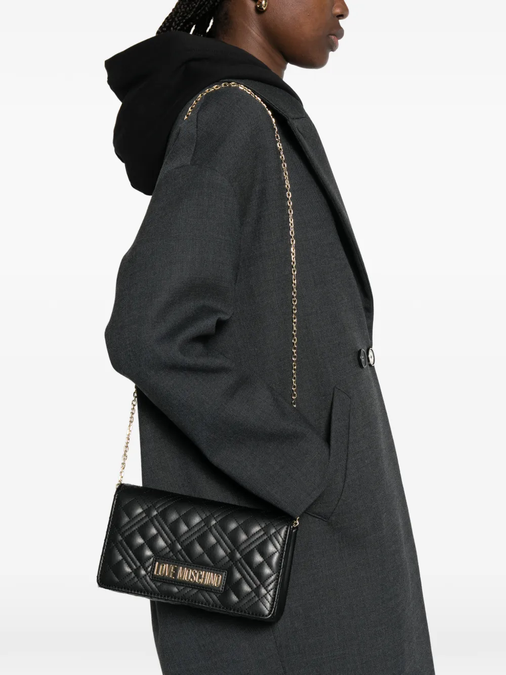 Love Moschino Gewatteerde crossbodytas met logoplakkaat Zwart