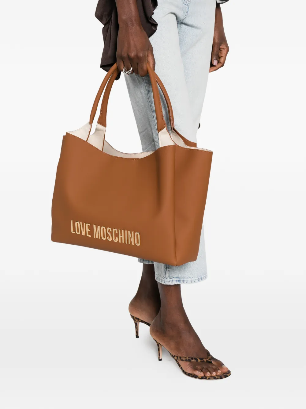 Love Moschino Shopper met logo Bruin