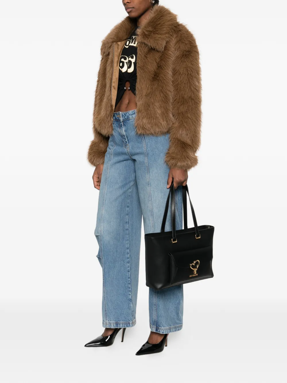 Love Moschino Shopper met hart applicatie Zwart