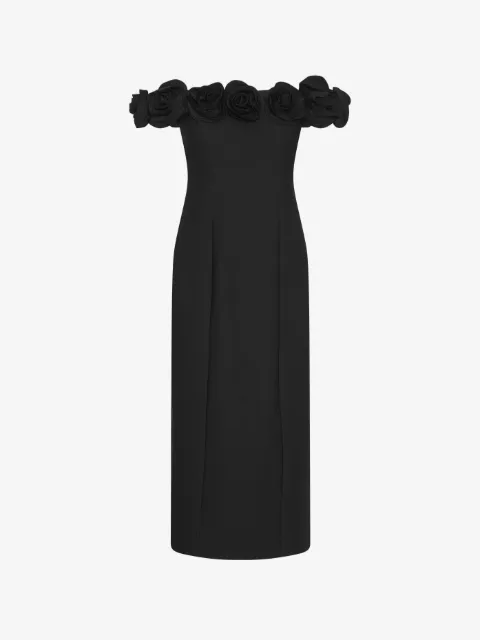 ROTATE BIRGER CHRISTENSEN crepe midi flower dress black