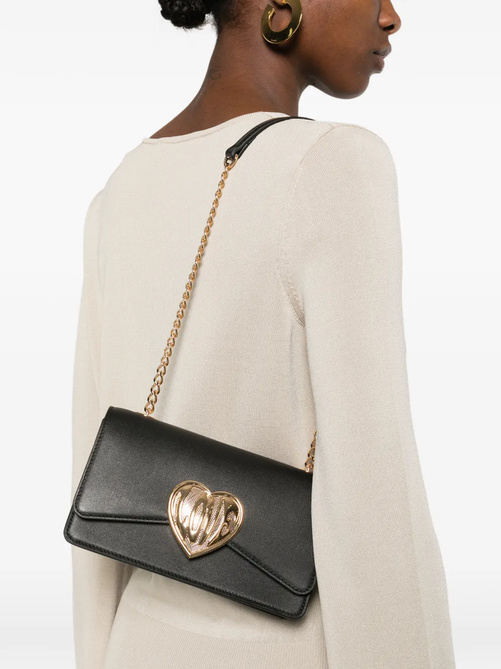 Love Moschino Schoudertas met hartplakkaat en ketting Zwart