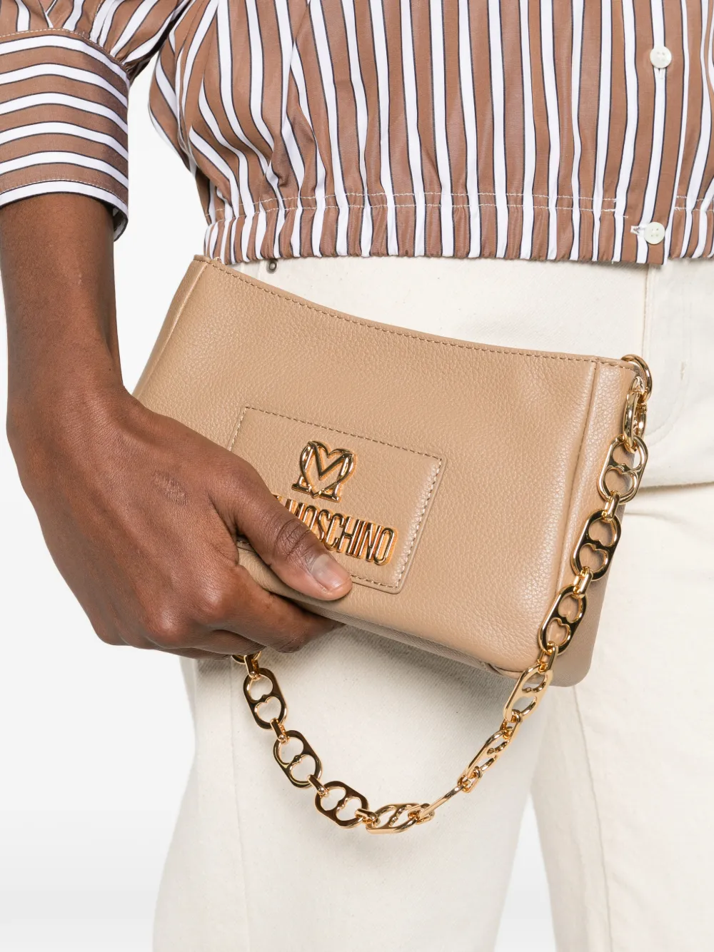  Love Moschino Logo Chain-strap Shoulder Bag - Neutrals 