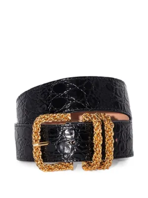 BY FAR Duo croc-embossed Buckle Belt | Grey | FARFETCH display picture 3