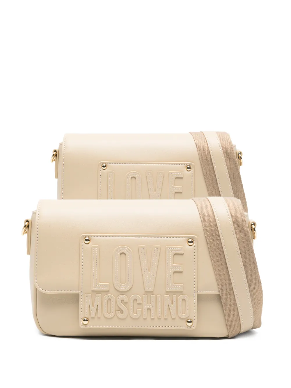Love Moschino embossed-logo flap-top cross-body bag - Toni neutri